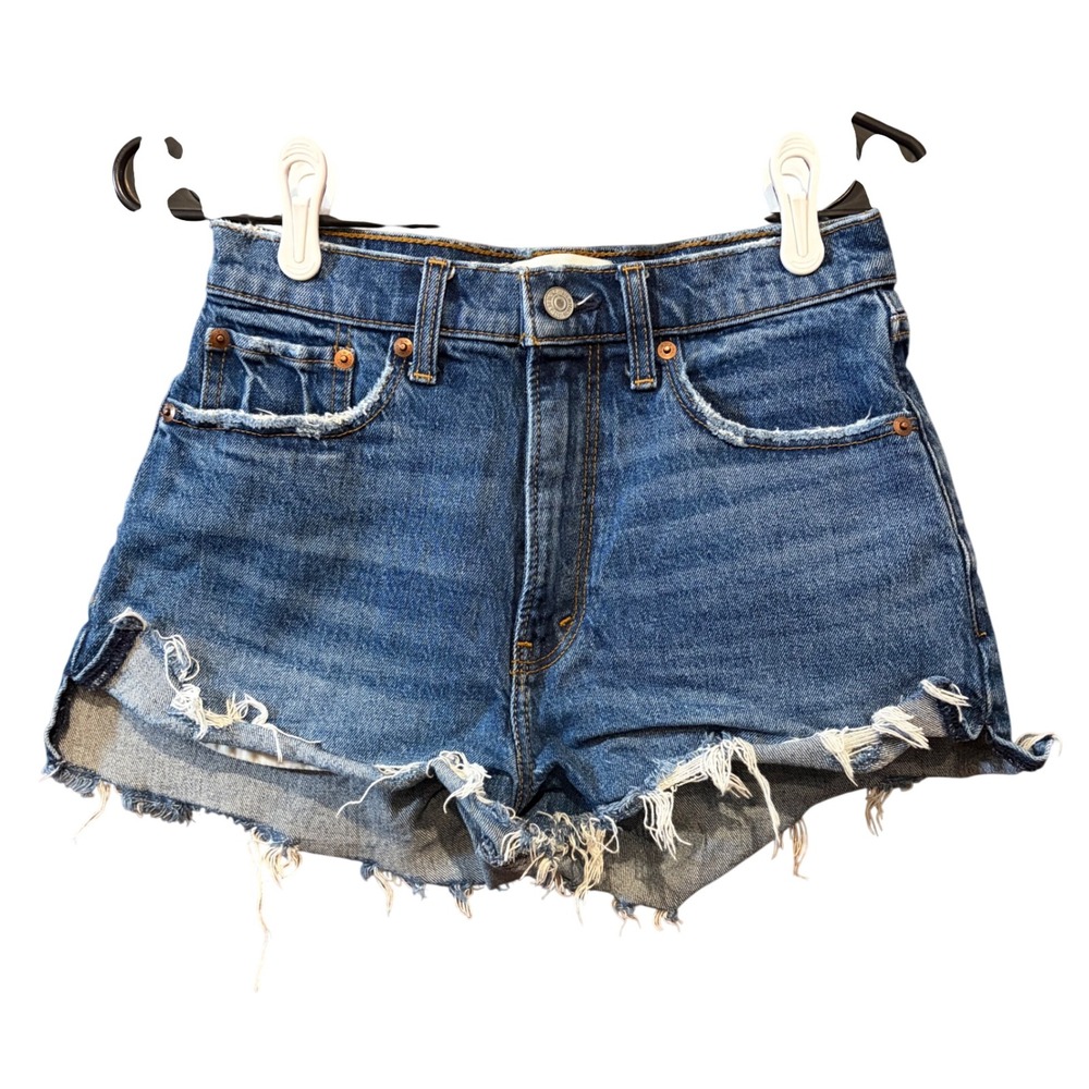 Abercrombie and Fitch curve The Mom Short High Rise Distressed Denim Jean Sz 27